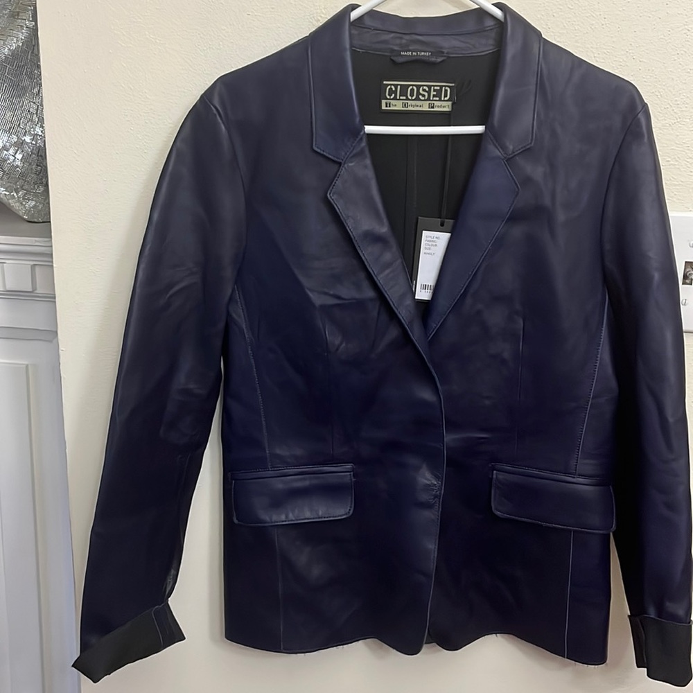 Closed Black Leather Snap Moto Biker Blazer Jacket Mens Large